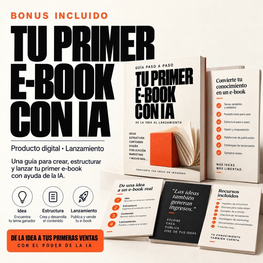 Mockup de Tu primer e-book con IA